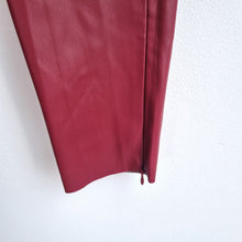 Load image into Gallery viewer, Zara Faux Leather Trousers Burgundy Dark Red Skinny Ankle Zip High Rise XS

