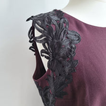 Load image into Gallery viewer, Monsoon Shift Dress Burgundy Size 18 Floral Lace Aplique Cocktail Occasion Smart
