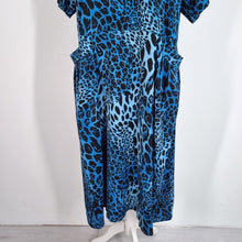 Load image into Gallery viewer, Frank Usher Midi Dress L XL Leopard Print Pockets Blue Black Short Sleeve Animal
