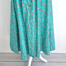 Load image into Gallery viewer, Vintage Nightingales Maxi Dress Turquoise Button Down Floral A Line Cottage 10
