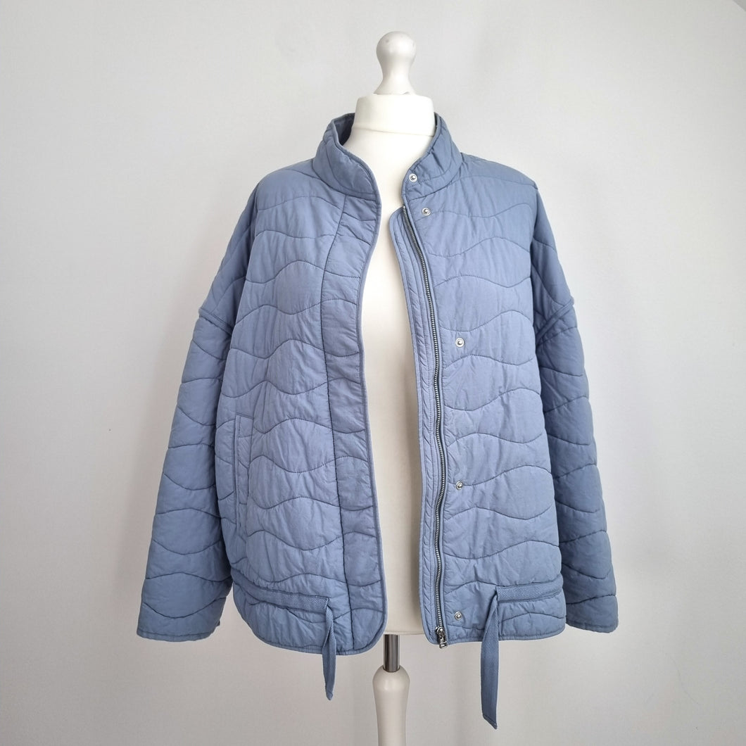 Next Quilted Padded Jacket UK 20 Light Blue 100% Cotton Coat Boxy Pockets Zip