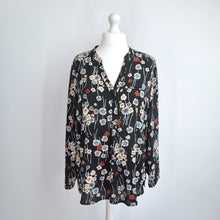Load image into Gallery viewer, Marks &amp; Spencer Blouse Floral Print Plus Size 22 Black Long Sleeves Smock Top
