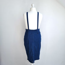 Load image into Gallery viewer, Collectif Denim Skirt Suspenders Pencil High Rise Dark Blue Retro Pinup 16 XL
