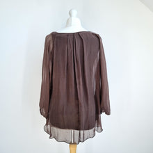 Load image into Gallery viewer, Made in Italy 100% Silk Blouse Brown Top Floaty Lined Dolman Sleeves One Size
