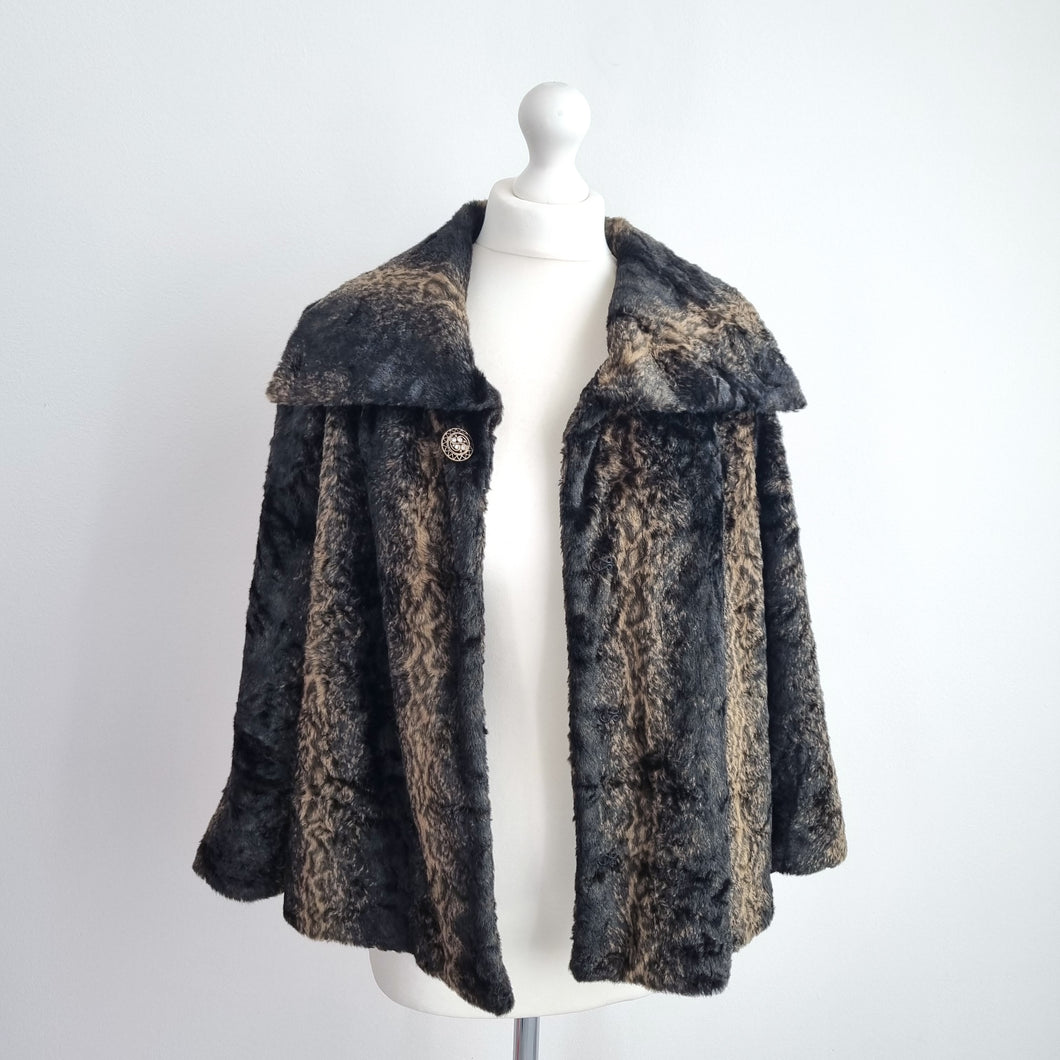 M&S Faux Fur Jacket Per Una Swing Coat Brown Short Lined Evening Party Medium