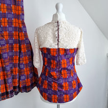 Load image into Gallery viewer, Handmade Tartan Co Ord Set Maxi Skirt Bustier Top Orange Purple UK 4 6 Lace
