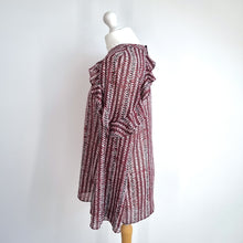 Load image into Gallery viewer, Reiss Ruffle Top Blouse Adelaide NEW Red Black Print Chiffon Long Sleeves 12
