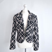 Load image into Gallery viewer, M&amp;S Per Una Tartan Jacket Blazer Wool Steampunk Short Black Lined Check Plaid 14
