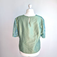 Load image into Gallery viewer, Cristina Garcia Sequin Blouse Top Mint Iridescent Boxy Short Sleeves Plus 26 54
