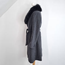 Load image into Gallery viewer, Feraud Coat Belted Wool Cashmere Grey Removable Faux Fur Collar Work Smart 10
