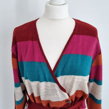 Load image into Gallery viewer, Gudrun Sjoden Cardigan 100% Wool Belted Striped Pocket Multicoloured Medium
