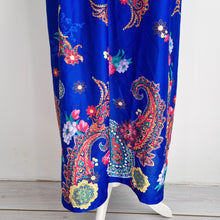 Load image into Gallery viewer, Vintage Afibel Dress Kaftan Maxi Blue Nylon Muumuu Coverup Blue Paisley 20 22
