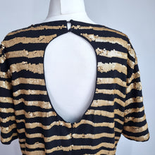 Load image into Gallery viewer, Nasty Gal Sequin Dress Size 20 Gold Black Striped Shift Party T-shirt Festive
