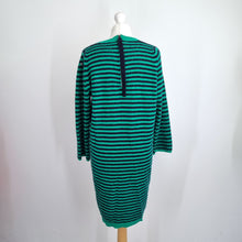 Load image into Gallery viewer, Benetton Jumper Dress Wool Blend XL Striped Green Black Winter Knitted V Neck
