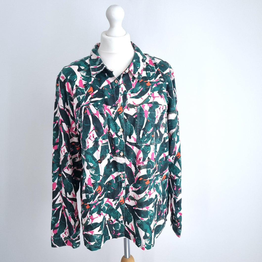 White Stuff Shirt Blouse 100% Organic Cotton Abstract Print Long Sleeves Size 14