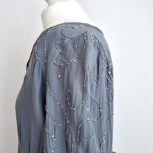 Load image into Gallery viewer, Vintage Ghost Tunic Dress Mini Grey Sequin Long Sleeves Tie Top Boho 12 14 16
