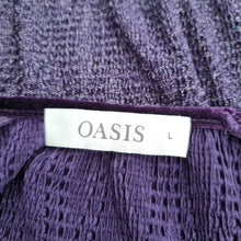 Load image into Gallery viewer, Oasis Top Purple Velvet Sparkly Blouse Large Short Sleeves Casual Metallic Party
