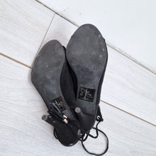 Load image into Gallery viewer, M&amp;S Autograph Suede Sandals High Heels Black 5.5 Peep Toe Lace Up Open Back Boot

