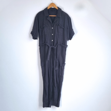 Load image into Gallery viewer, Next Black Boiler Suit Linen Blend UK 12 Cargo Utility Jumpsuit Belted Casual
