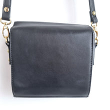 Load image into Gallery viewer, Harrods Black Crossbody Bag Gold Hardware Adjustable Strap Faux Leather Boxy
