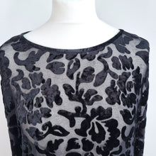 Load image into Gallery viewer, Vintage St Michael Velvet Tunic Top UK 12 M&amp;S Black Floral Sheer Mini Dress 90s
