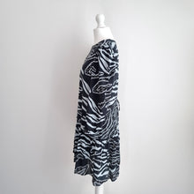 Load image into Gallery viewer, Whistles Dress Mini Animal Print Babydoll Smock Lined Grey Work Long Sleeves 8
