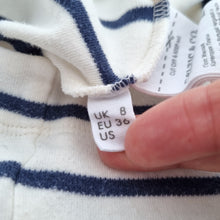Load image into Gallery viewer, Celtic &amp; Co T-Shirt Dress Striped UK 8 Cream Navy Breton 100% Cotton Pockets
