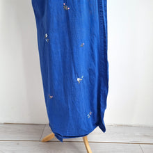 Load image into Gallery viewer, Vintage St Michael Robe Dressing Gown Blue Embroidered Cotton Wrap Kimono 10 12
