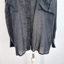 Load image into Gallery viewer, M&amp;S Autograph Blouse Black UK 22 100% Ramie Shirt Top Hi Low Semi Sheer Casual
