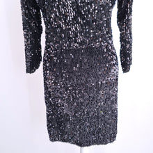 Load image into Gallery viewer, Zara Sequin Dress Backless Mini Black Clubbing Party Long Sleeves Bodycon Medium
