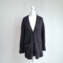 Load image into Gallery viewer, COS Cardigan Alpaca Wool Black V Neck Oversized Buttons Fuzzy Chunky Knit XS

