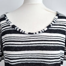Load image into Gallery viewer, Kew 100%  Linen Top Black White Striped Size XL Slouchy T-shirt Casual Breton
