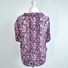 Load image into Gallery viewer, East Blouse Floral Print Peter Pan Collar Chiffon Short Sleeves Purple Lilac 18
