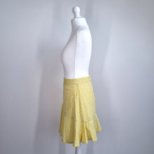 Load image into Gallery viewer, Oliver Bonas Mini Skirt UK 6 Yellow Rara Striped Lined Skater 100% Cotton Short
