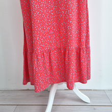 Load image into Gallery viewer, Hush Midi Maxi Dress Pockets Coral Red Print Ruffle Sleeveless Tank Summer 8
