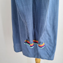 Load image into Gallery viewer, Boden Blouse Embroidered Rainbow Trim UK 16 Blue Top Buttons Cotton Long Sleeve
