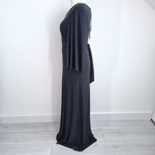Load image into Gallery viewer, Club L London Maxi Dress UK 20 Black Ruched Open Back Evening Occasion Gothic
