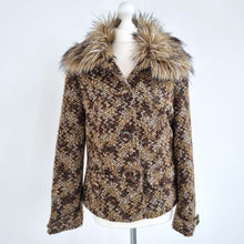 Load image into Gallery viewer, Per Una Boucle Jacket M&amp;S Removable Faux Fur Trim Brown Coat Tweed Lined Knit 14
