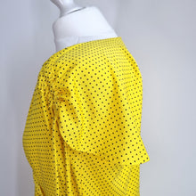 Load image into Gallery viewer, Vintage Dress Yellow Polka Dots Pockets Tea Dress Retro 80s Empire Waist 12 14
