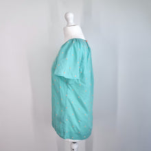 Load image into Gallery viewer, Boden Top UK 8 Turquoise Cotton Embroidered Polka Dot Short Sleeve Blouse Summer
