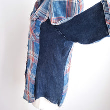 Load image into Gallery viewer, Ci Sono Plaid Shirt Size Large Check Denim Contrast Panels Cotton Fitted Women
