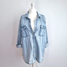 Load image into Gallery viewer, Next Denim Shirt Tunic XXL Light Blue Wash Longline Pearl Snap 100% Cotton Jean

