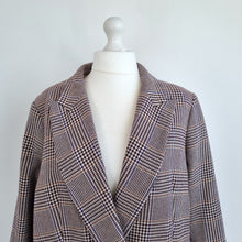 Load image into Gallery viewer, M&amp;S Blazer Jacket Check Plaid Wool Blend Grey Lined Coat Work Double Breast 24

