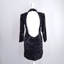 Load image into Gallery viewer, Zara Sequin Dress Backless Mini Black Clubbing Party Long Sleeves Bodycon Medium
