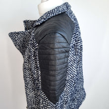 Load image into Gallery viewer, Capsule Tweed Biker Jacket UK 10 12 Faux Leather Boucle Wool Blue NEW T4 Work
