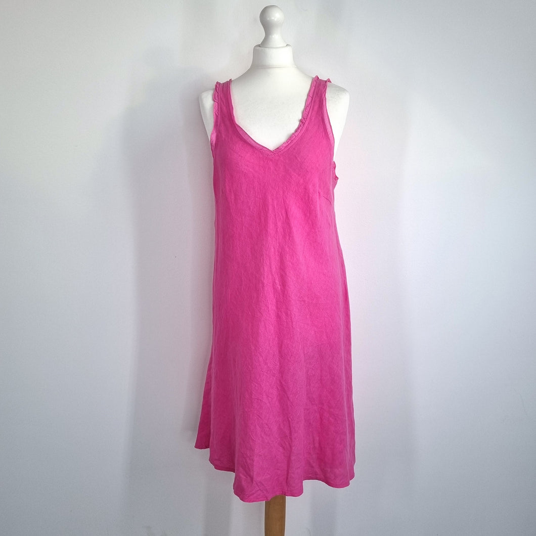 Dress 100% Linen Pink Made in Italy Slip Sleeveless Knee Length Cruise One Size