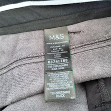 Load image into Gallery viewer, M&amp;S Faux Leather Trousers Tapered High Rise Black Mom Pleated Work 16 Long
