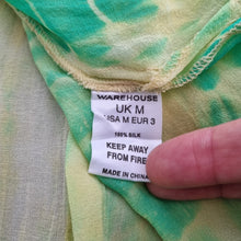 Load image into Gallery viewer, Warehouse 100% Silk Top Tunic Medium Tie-Dye Yellow Green Blouse Beach Coverup
