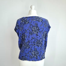 Load image into Gallery viewer, Vintage Monsoon Top Indian Block Print Blue Button Down Floral Boho Hippie 12 14
