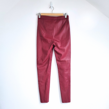 Load image into Gallery viewer, Zara Faux Leather Trousers Burgundy Dark Red Skinny Ankle Zip High Rise XS
